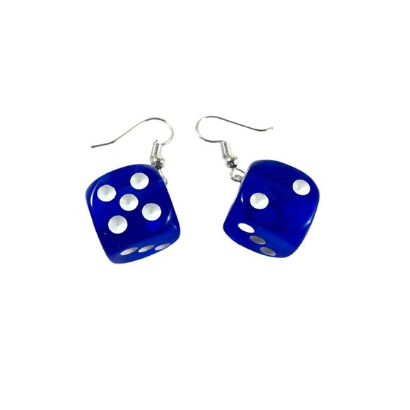 Let's get lucky! Super cute lucky dice earrings in clear Royal Blue. - Picture 2 of 6